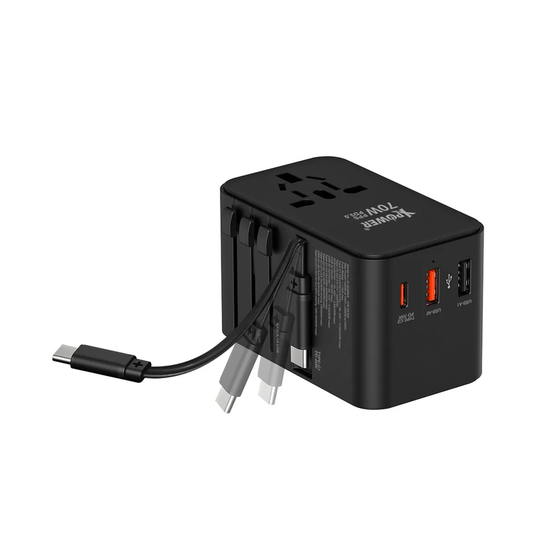 XPower TA70C 70W PD output PPS GaN Travel Adaptor Built-in Type-C Cable - Black