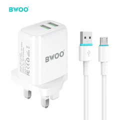 مجموعة شحن بمنفذ مزدوج مع كابل بيانات USB-A إلى Micro USB