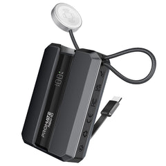 Promate-10000mAh 30W Power Delivery Ultra-Fast Power Bank w/ In-Built USB-C Cable & Apple Watch Charger,Grey