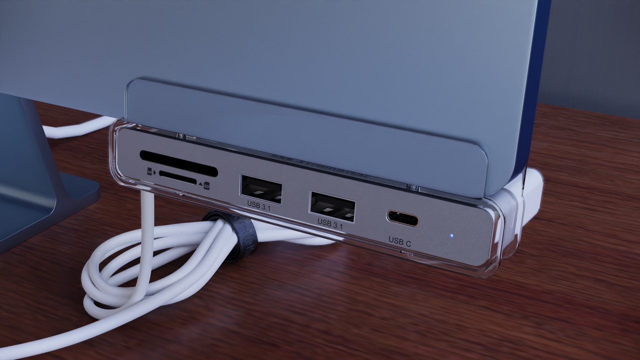 Xtrememac Type-C 6 In 1 Hub With Hanging Stand For iMac - HDMI 4K, Sd, Msd Cards, Usb-C , 2* Usb 3.1
