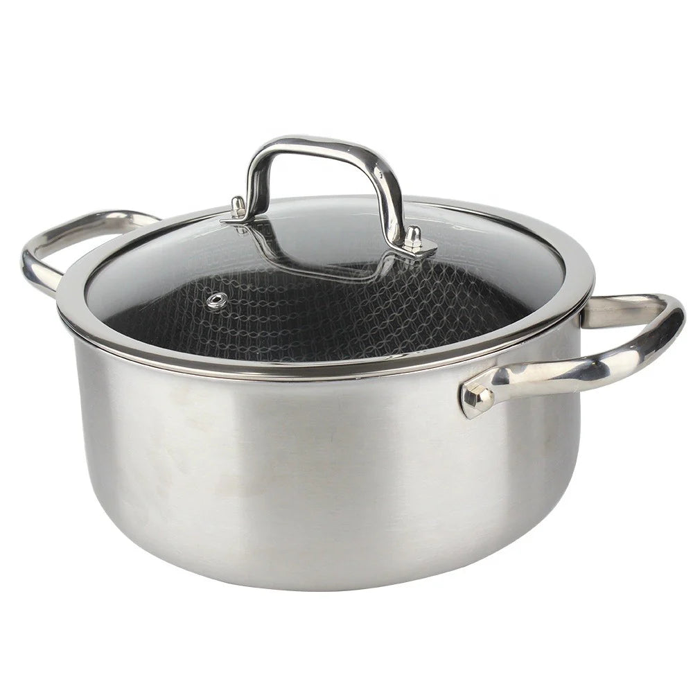 OSFE Home Cooking 316 High Quality 10-Piece Luxury Triply Stainless Steel Non Stick Cookware Set With Glass Lid (32-28-24-20 cm Pots and Pan 28 cm)