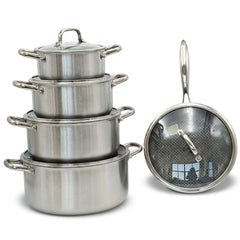 OSFE Home Cooking 316 High Quality 10-Piece Luxury Triply Stainless Steel Non Stick Cookware Set With Glass Lid (32-28-24-20 cm Pots and Pan 28 cm)