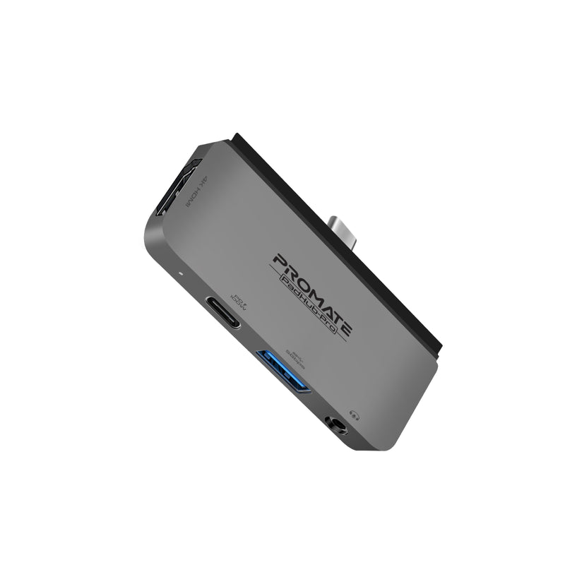 Promate 4-in-1 USB-C Multimedia Hub with 100W Power Delivery , 4K HDMI Full HD Port ,Grey