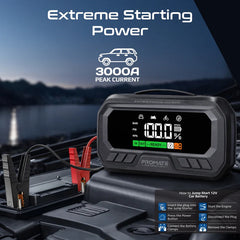PROMATE 3000A/12V High-Capacity Jump Starter 150PSI Air Compressor with 16000mAh Power bank & Flashlight