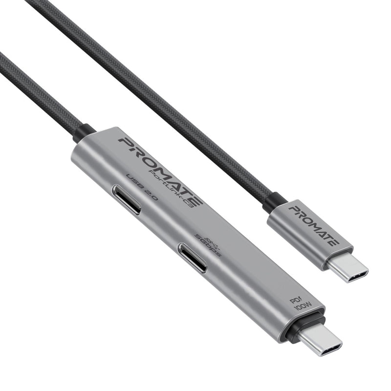Promate 100W Power Delivery Dual USB-C Port Data and Charge Cable,Black
