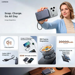 UGREEN Magnetic Wireless Power Bank 20000mAh 30W 1C+15W Space GrayQI2