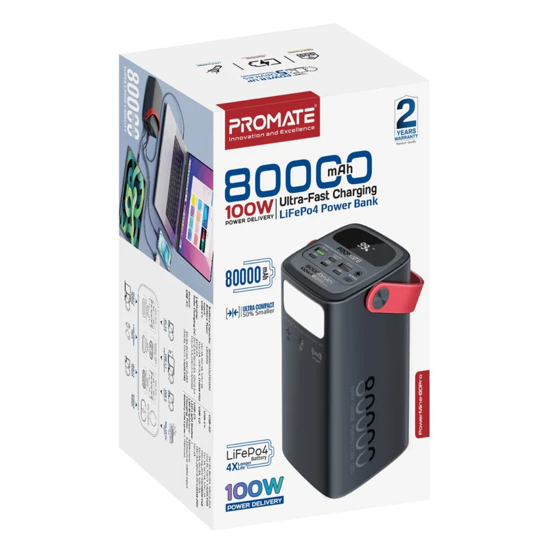 Promate PowerMine-80Pro  80000mAh High-Capacity 100W Ultra-Fast-Charging Power Pack
