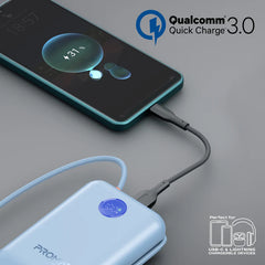 Promate 30000mAh Compact Power Bank with Built-In USB-C & Lightning Cable