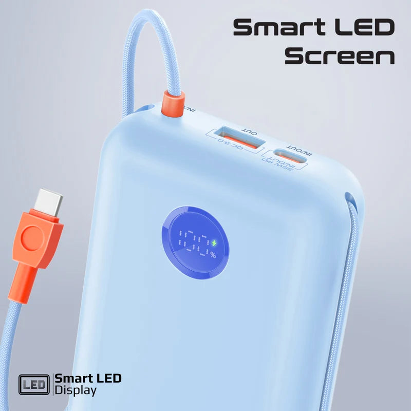 Promate 30000mAh Compact Power Bank with Built-In USB-C & Lightning Cable