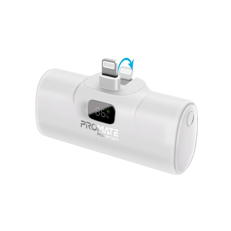 Promate-5000mAh Ultra-Compact fast charging Power Bank with In-Built Lightning Connector,White