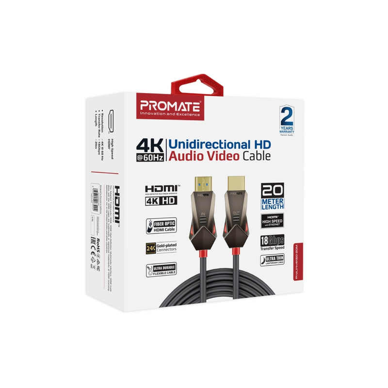 Promate Unidirectional HD 4K@60Hz HDMI Audio Video Cable,Black