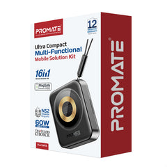 Promate 16-in-1 Ultra Compack Multi-Functional Mobile Solution Kit , 15W MagSafe Compatible Wireless Charger Storage Case,Black