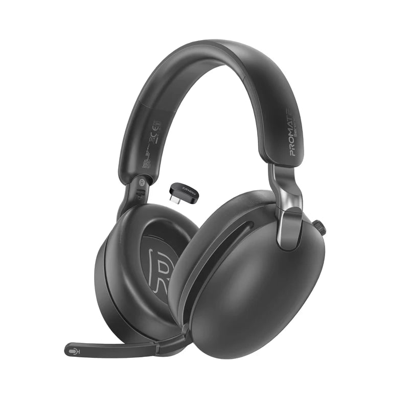 Promate Hi-Res Audio Hybrid-ANC Over-Ear Headphones with Triple Connectivity,Black