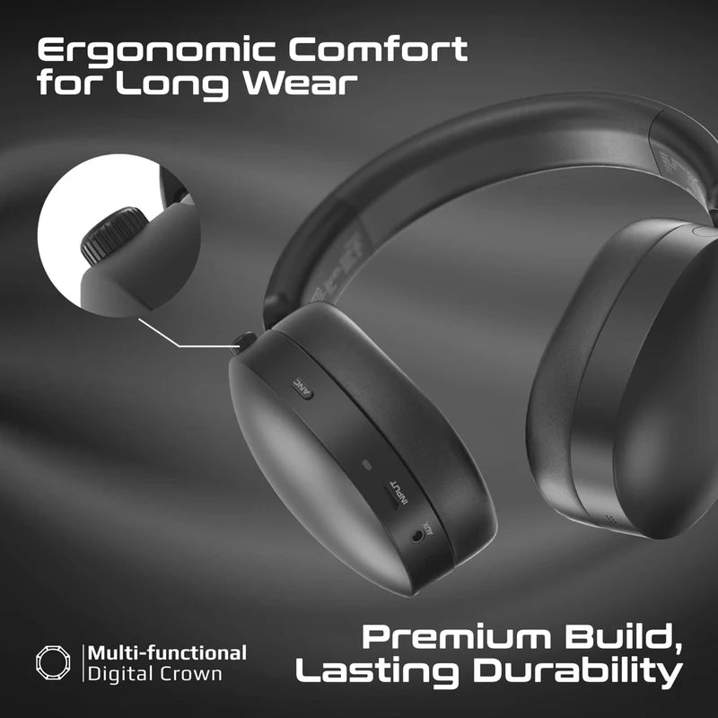 Promate Hi-Res Audio Hybrid-ANC Over-Ear Headphones with Triple Connectivity,Black