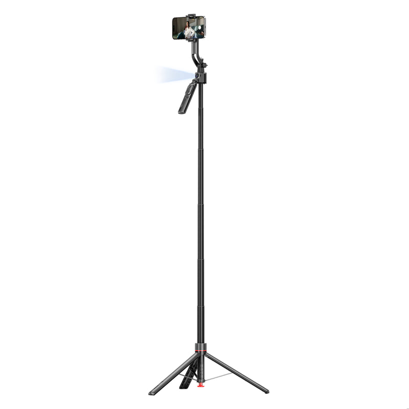 Promate - 360° Ai Face Tracking Telescopic Selfie Stick with Auto Pop open Tripod Base , 360° AI Face Tracking with Gesture Controls,BLACK