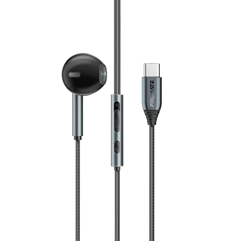 Promate High Fidelity USB-C ENC Mono Wired Earphone,BLACK
