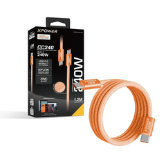 XPower CC240 240W Zinc Alloy Super-Speed Charging Cable - Orange