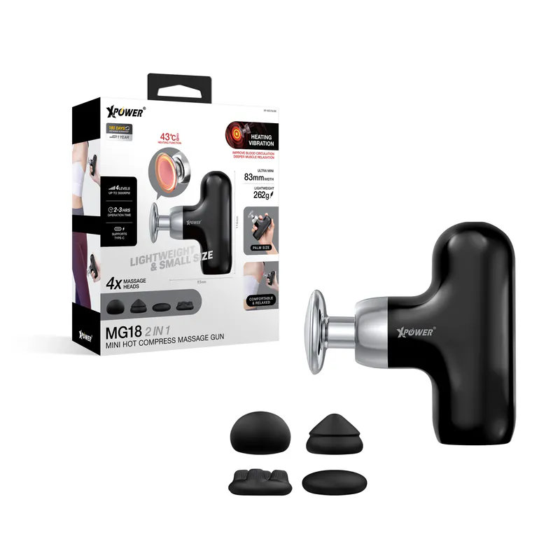 XPower MG18 2 in 1 Mini Hot Compress Massage Gun - Black-4895246609348