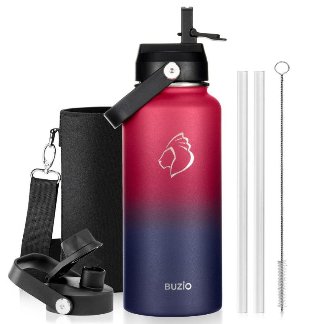 Buzio Duet Series Water Bottle with 2 Lids and Sleeve 1L - Ruby Red Navy