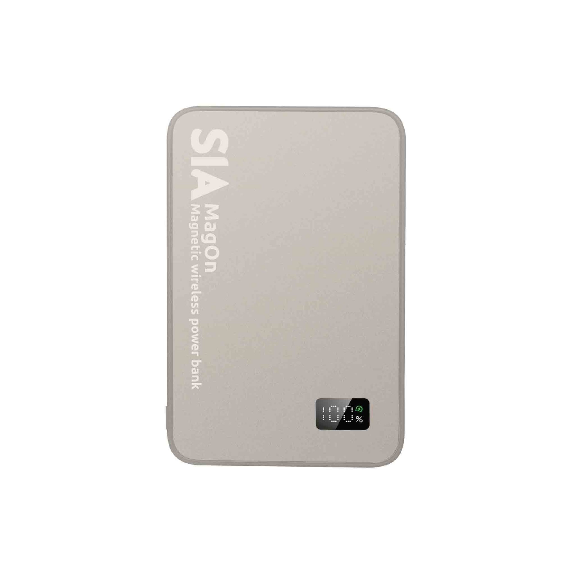 SIA MagOn Magnetic power bank metal Body PD 20W -Wireless Charging 15W5000Mah natural Titanume