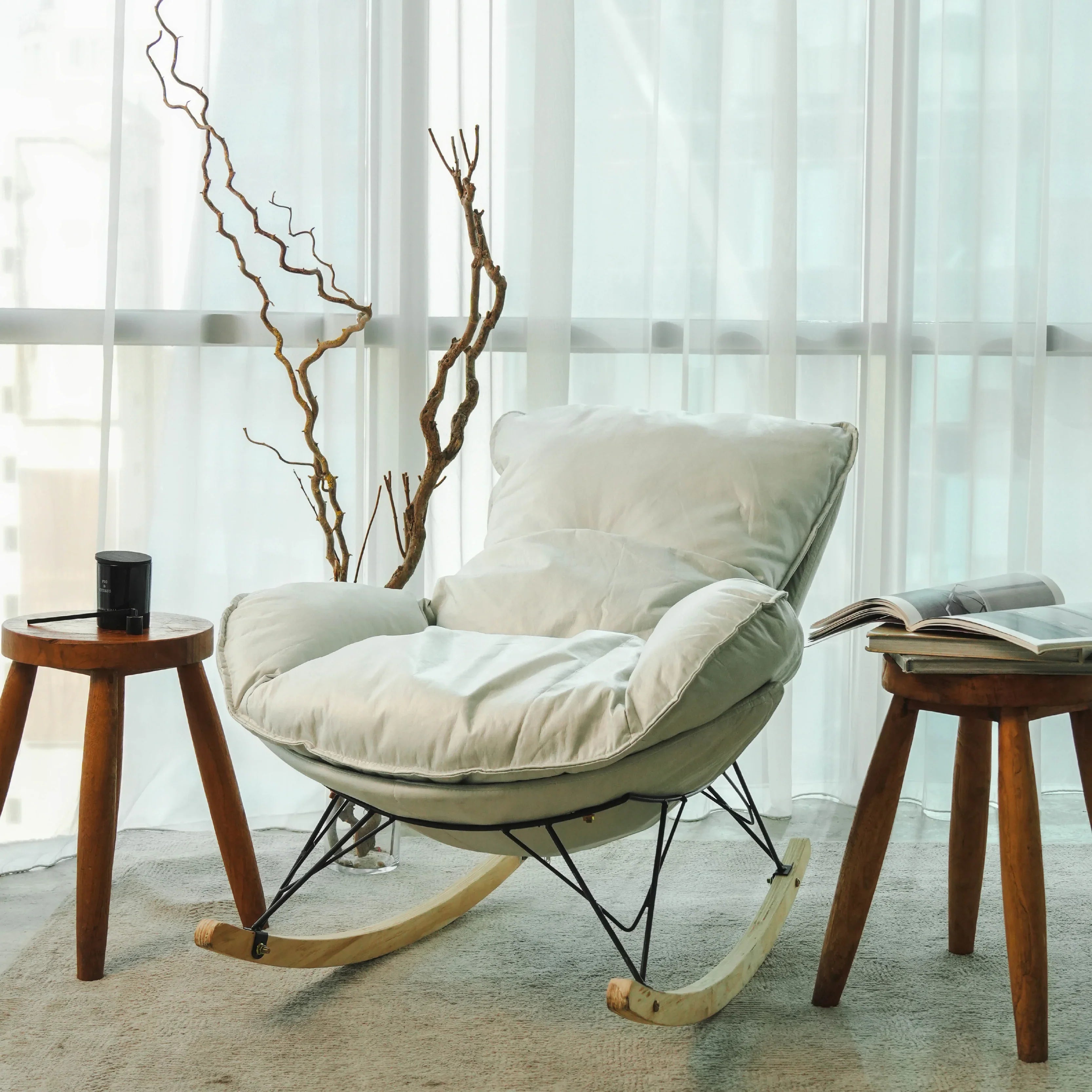 SOMA Aura Rocking Chair – Modern Ergonomic Relaxation Design – Premium Fabric – Beige