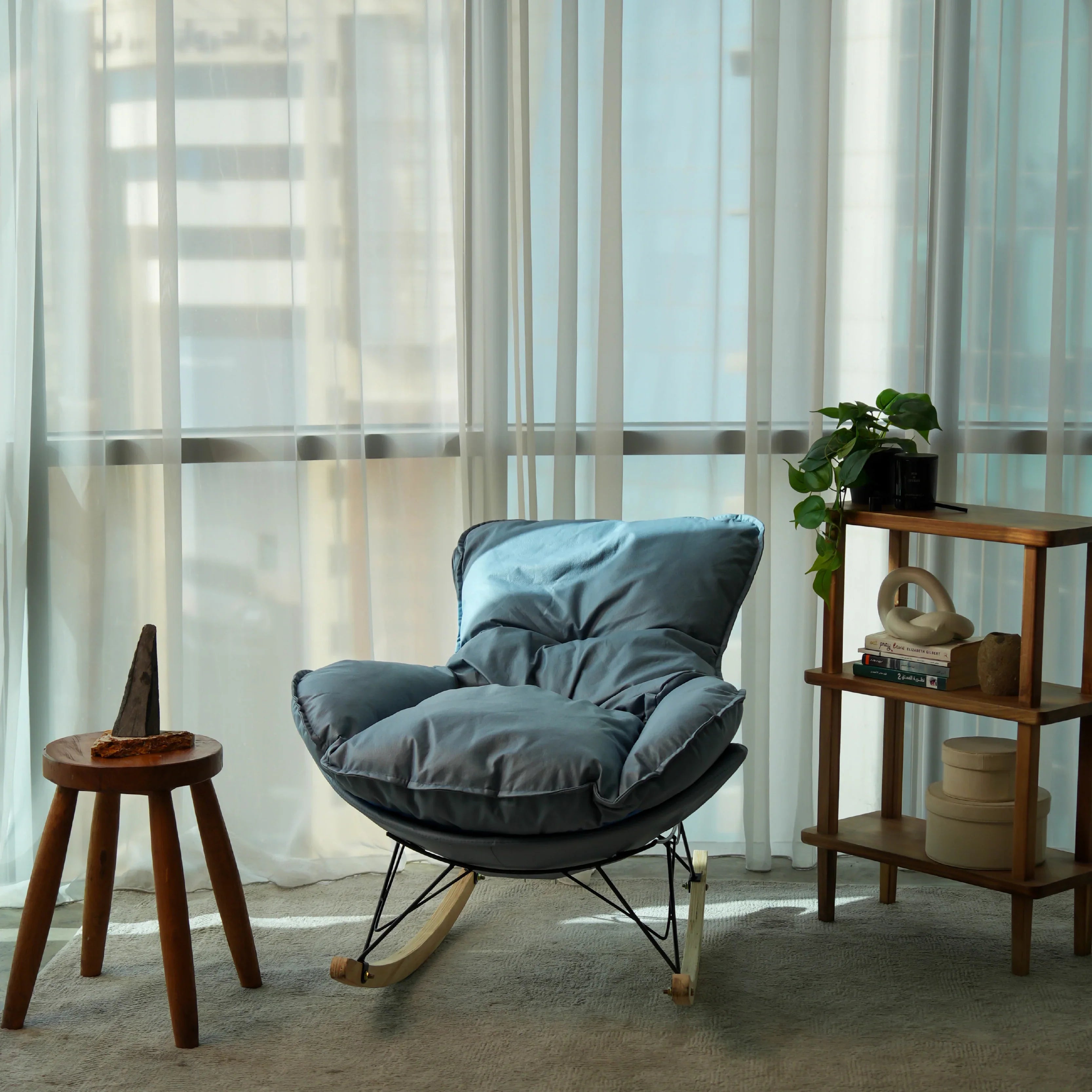 SOMA Aura Rocking Chair – Modern Ergonomic Relaxation Design – Premium Fabric – Blue