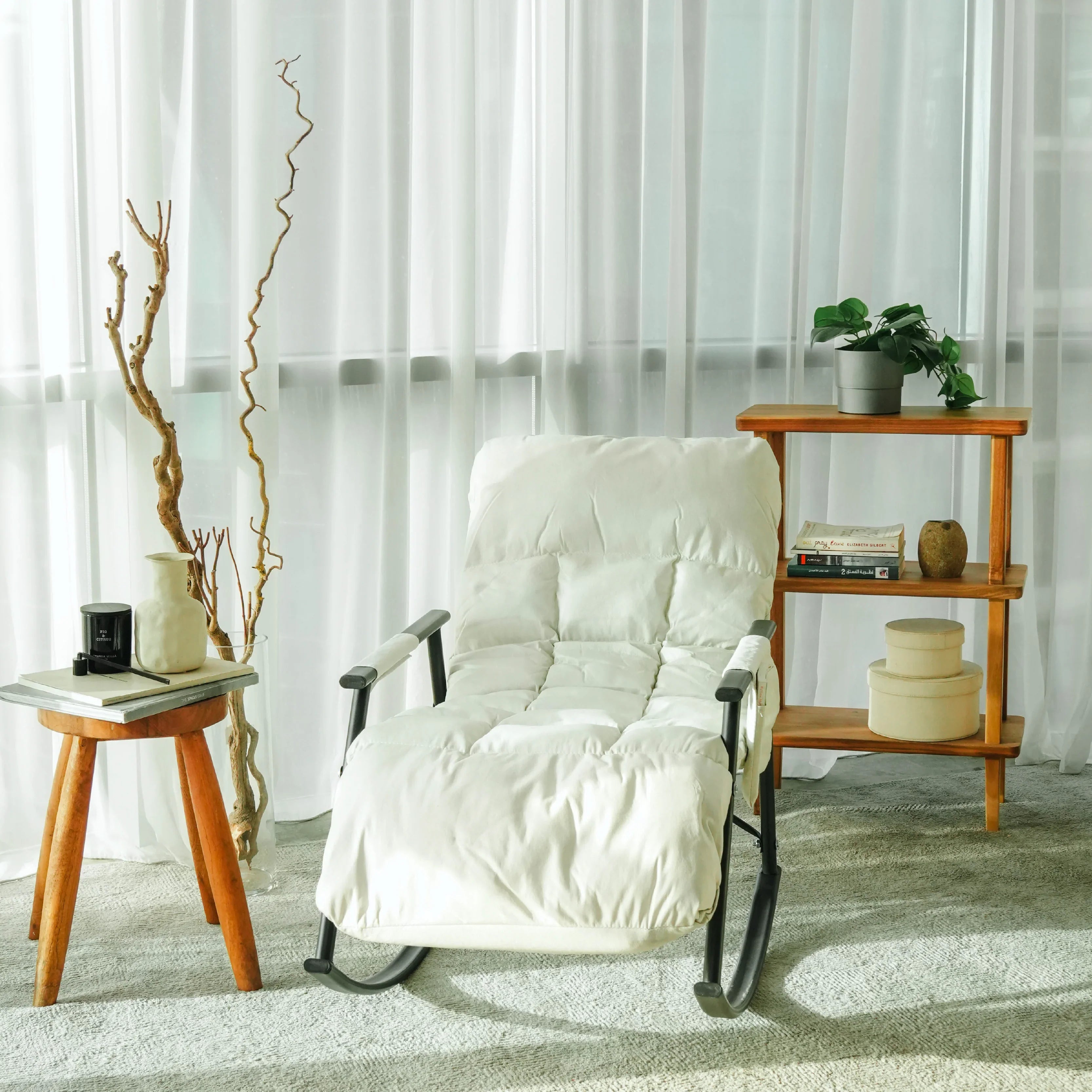 SOMA Recliner Rocking Chair – Modern Ergonomic Reclining & Rocking Design – Premium Fabric – White