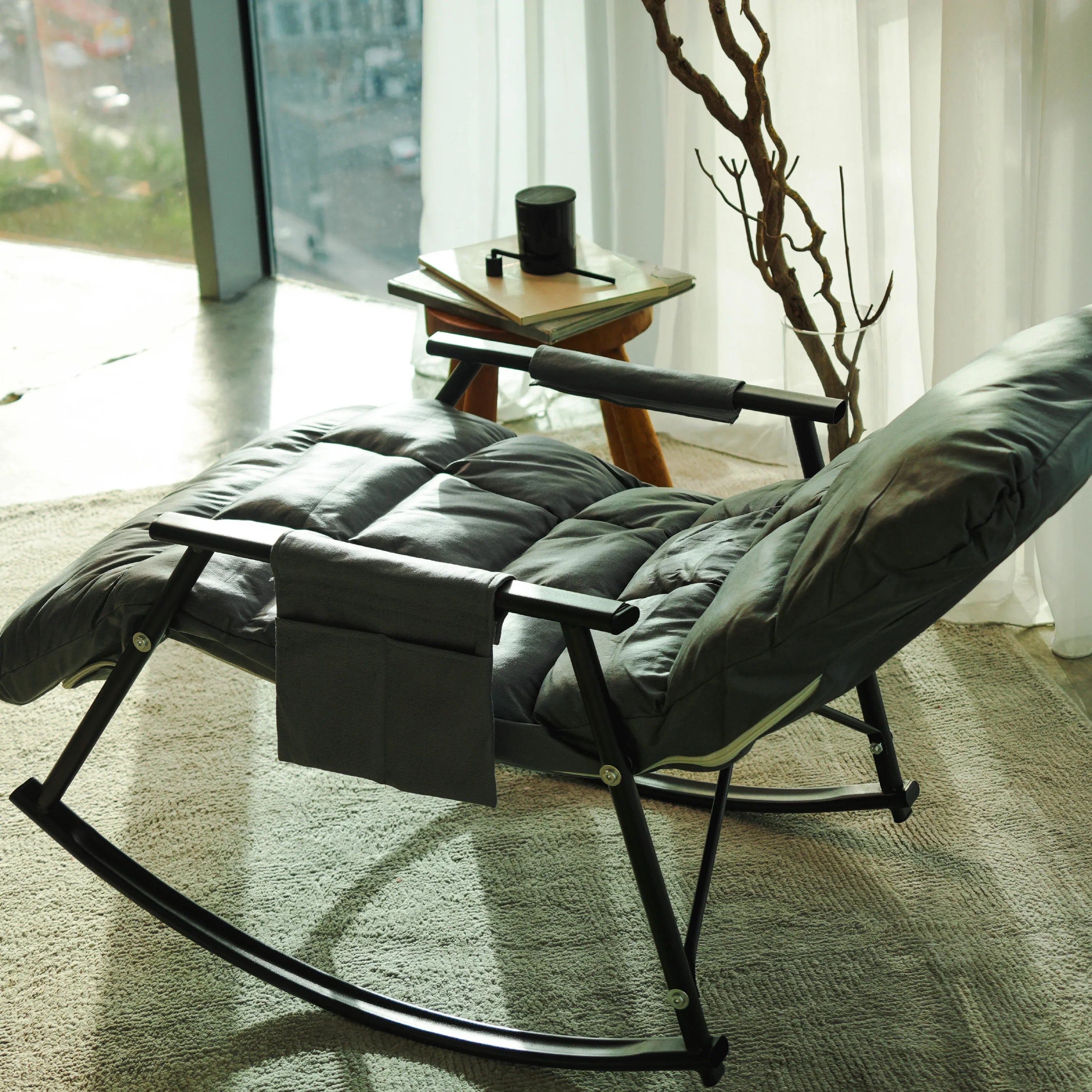 SOMA Recliner Rocking Chair – Modern Ergonomic Reclining & Rocking Design – Premium Fabric – Gray