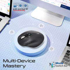 Promate Tri-Connect Wireless Mouse with Rechargeable Battery, 2.4G and Dual BT Connectivity ,800/1600/24,Black