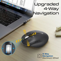 Promate Tri-Connect Wireless Mouse with Rechargeable Battery, 2.4G and Dual BT Connectivity ,800/1600/24,Black