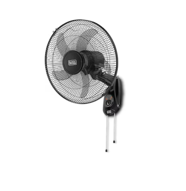 Black & Decker 55 W 16 Inch 3 Speed Wall Fan, Black