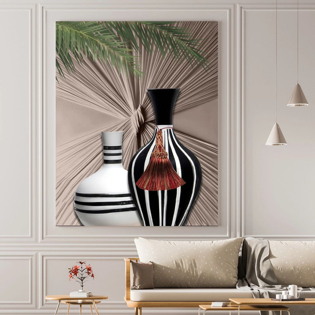 Trendy Canvas Painting Vase with Green Branches