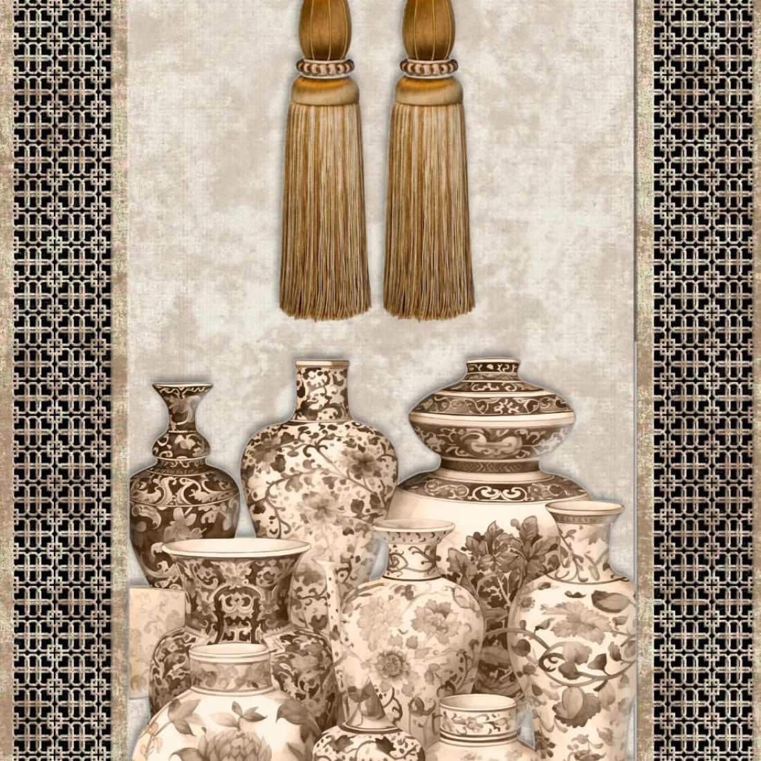 Canvas Wall Art Tassel with Vases