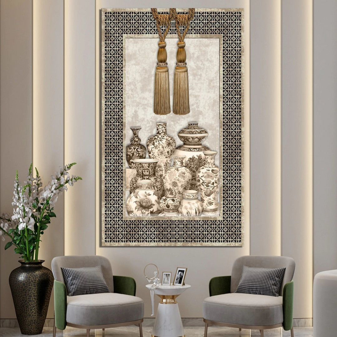 Canvas Wall Art Tassel with Vases