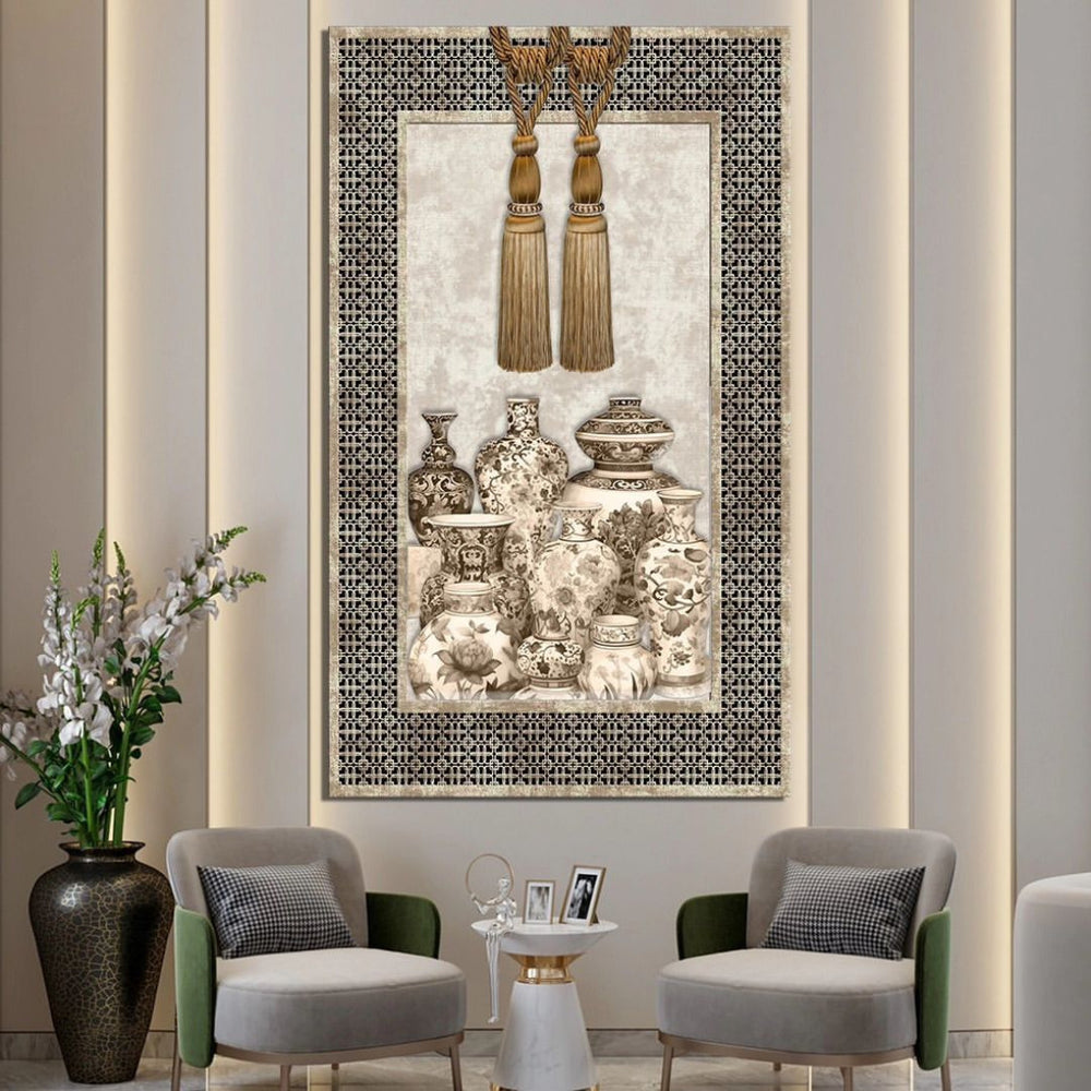 Canvas Wall Art Tassel with Vases