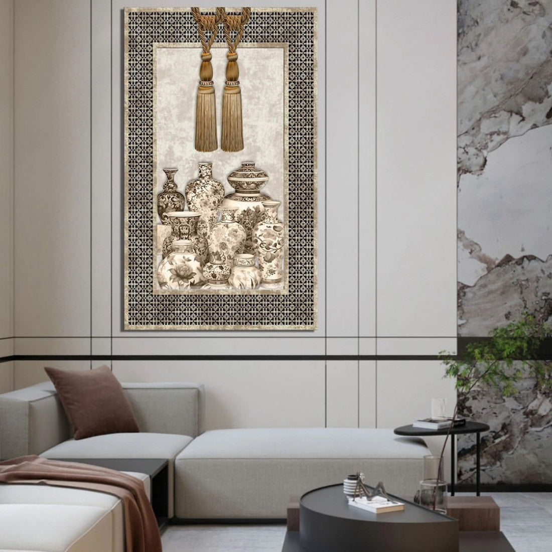Canvas Wall Art Tassel with Vases