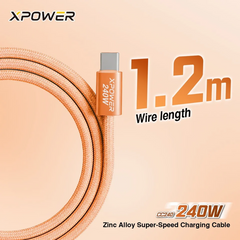 XPower CC240 240W Zinc Alloy Super-Speed Charging Cable - Orange