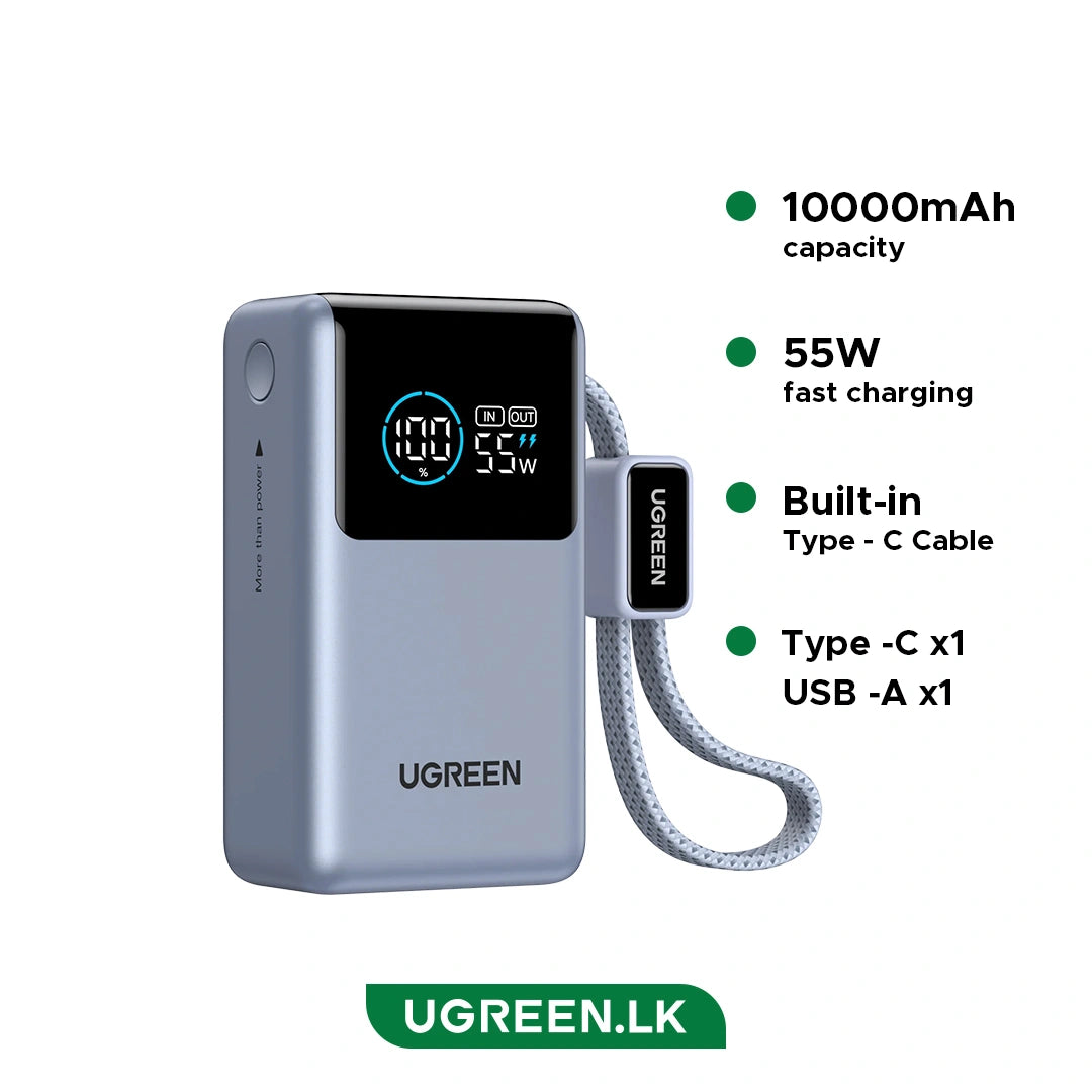 UGREEN Nexode Power Bank (10000mAh, 55W, 2 Ports, Built-in Cable