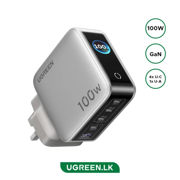 UGREEN 100W 5-Port GaN Fast Charger with Smart Display UK