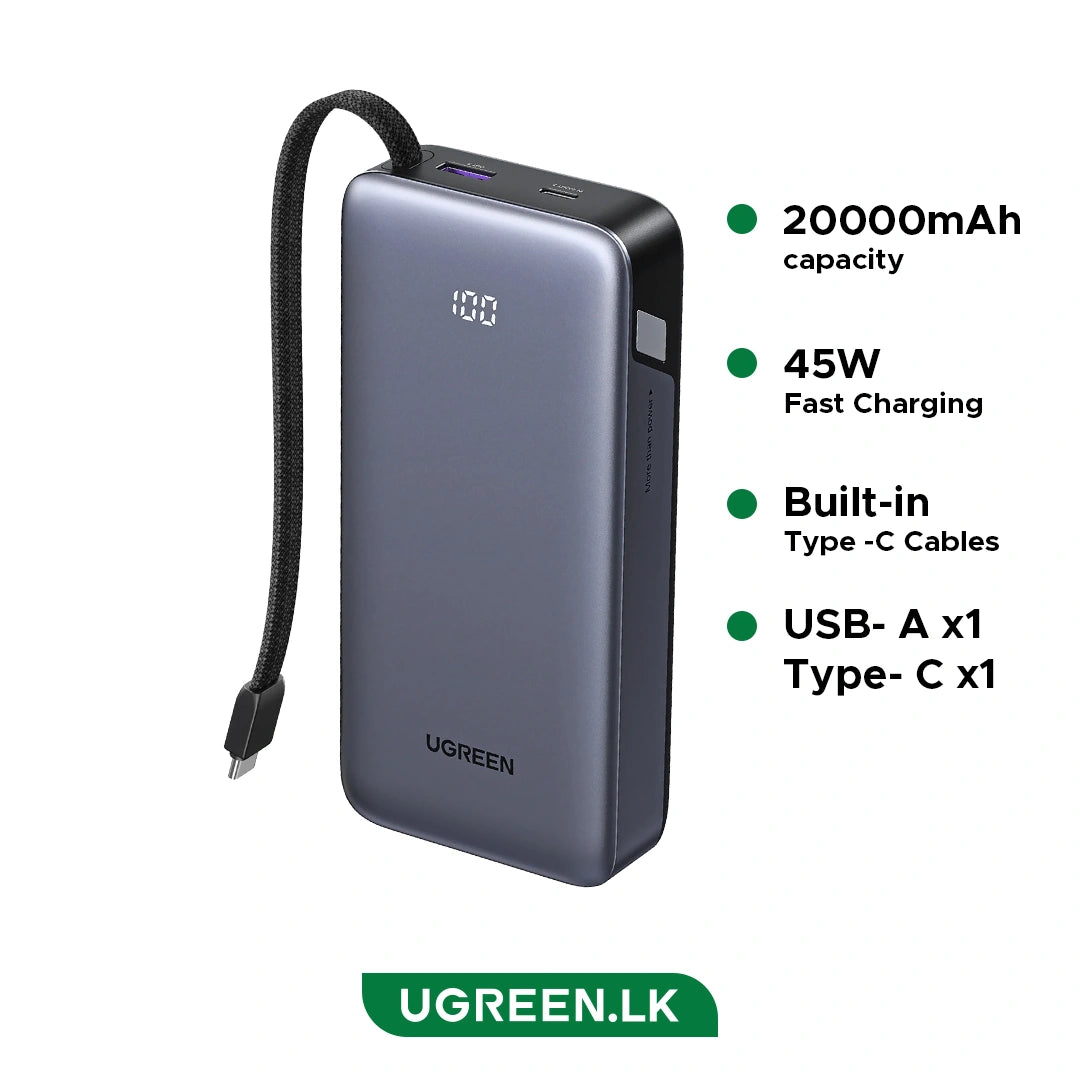 UGREEN Nexode Power Bank 45W 20000mAh Built-in Usb-C Cable