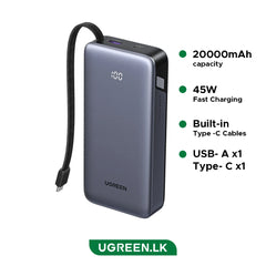 UGREEN Nexode Power Bank 45W 20000mAh Built-in Usb-C Cable