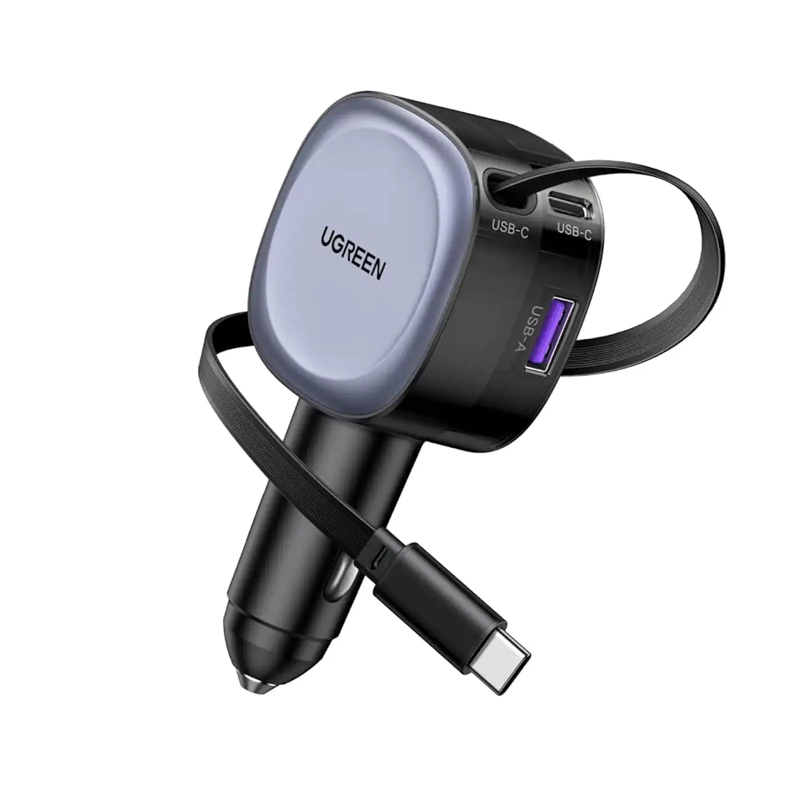 UGREEN 75W Fast Car Charger with Retractable Cable Type C (Space Grey)