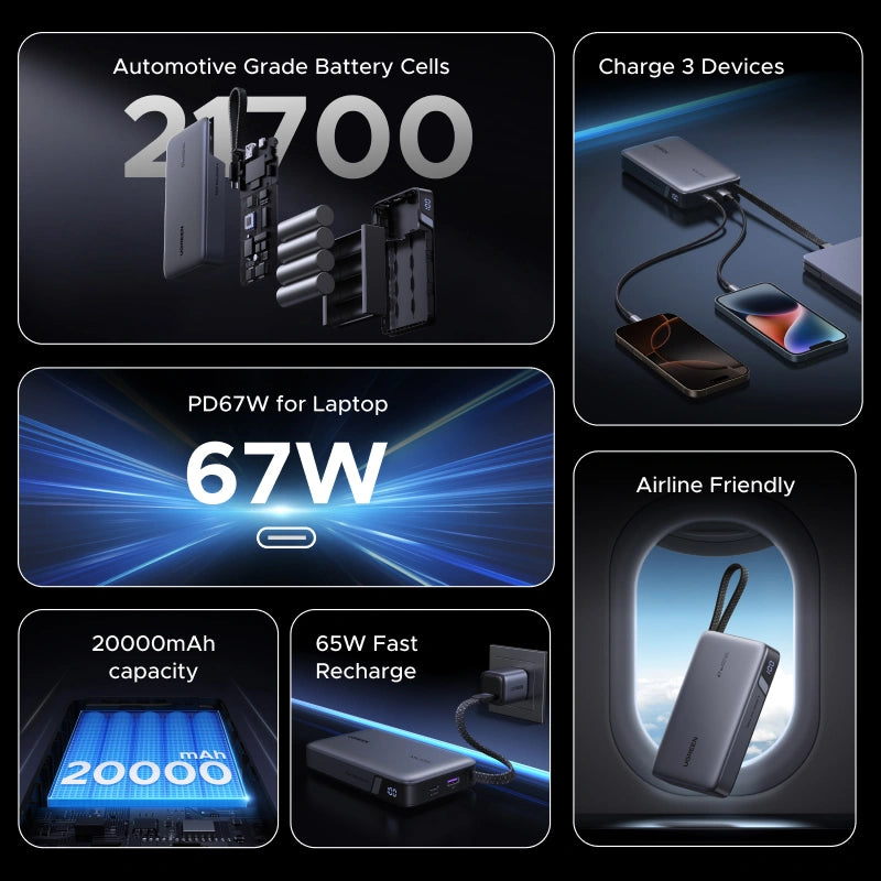 UGREEN Nexode Power Bank 20000mAh 67W with Built-in USB-C Cable