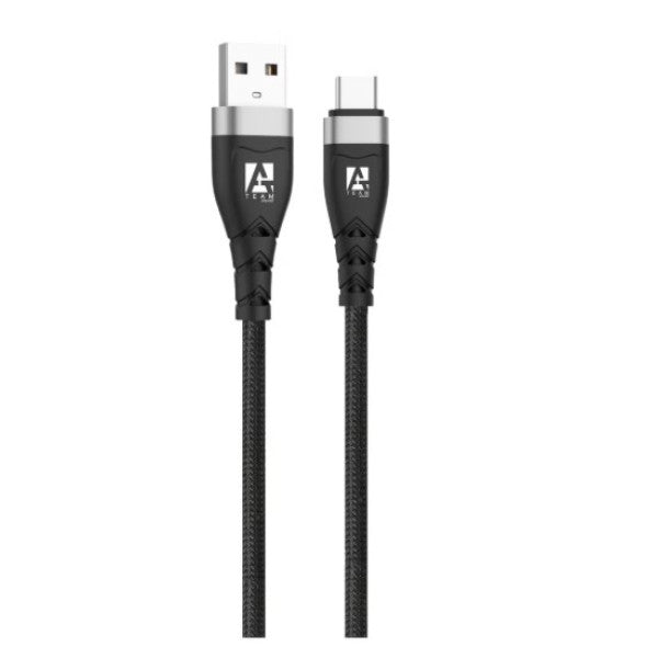 A-Team 2m USB to Type-C Fast Charging Cable, Anti-Bend Nylon Braided,Black