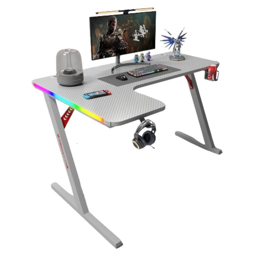 Gamax P201-LW RGB Carbon fiber Gaming Table 140*100*74 cm with Mousepad (L Shape - Left) - White