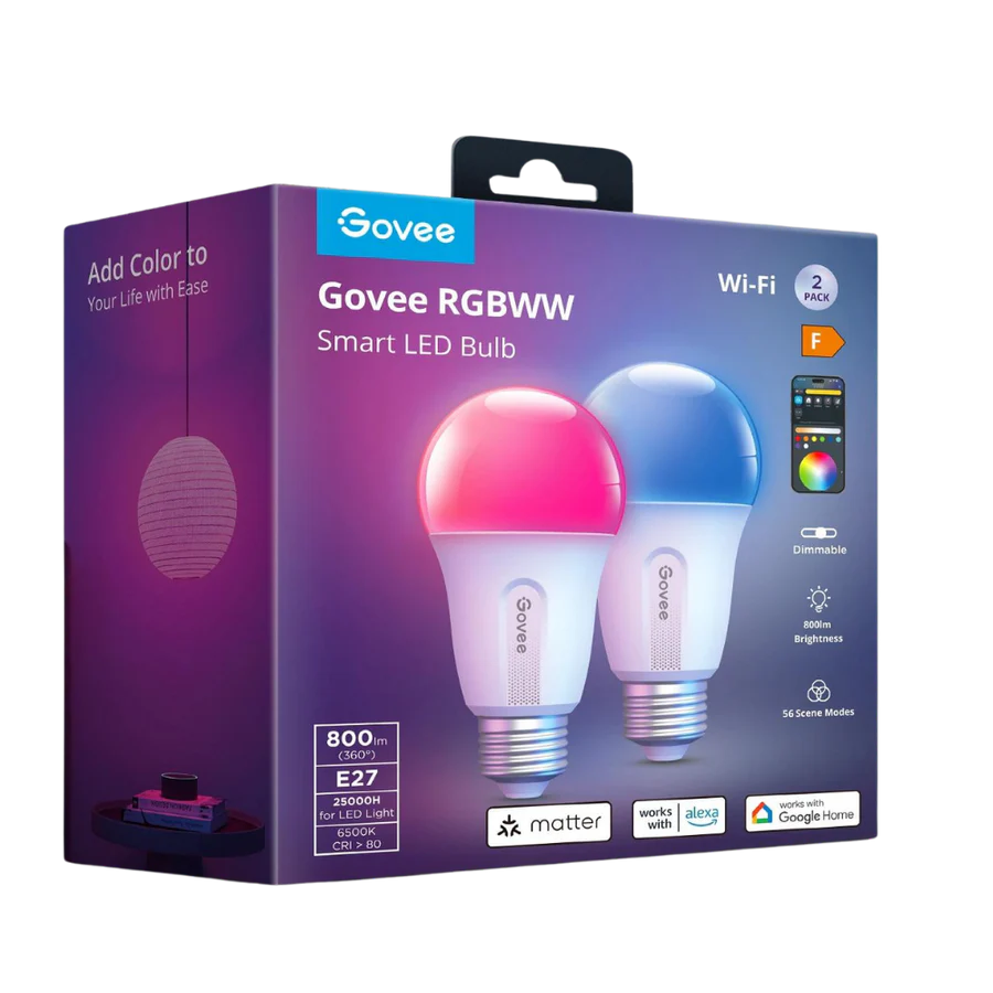 Govee RGBWW Smart LED Bulb, E27 Base, 2 Pack, Model H6004