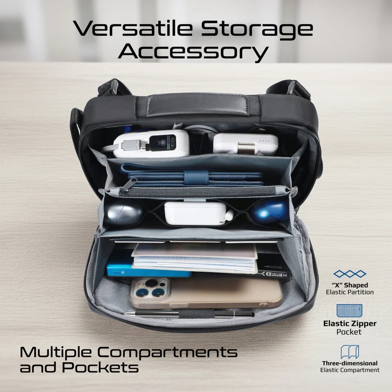 Promate Versatile Tech Essential Organizer Pouch Bag with Multiple Pockets ,Built-in Finger Print Lock