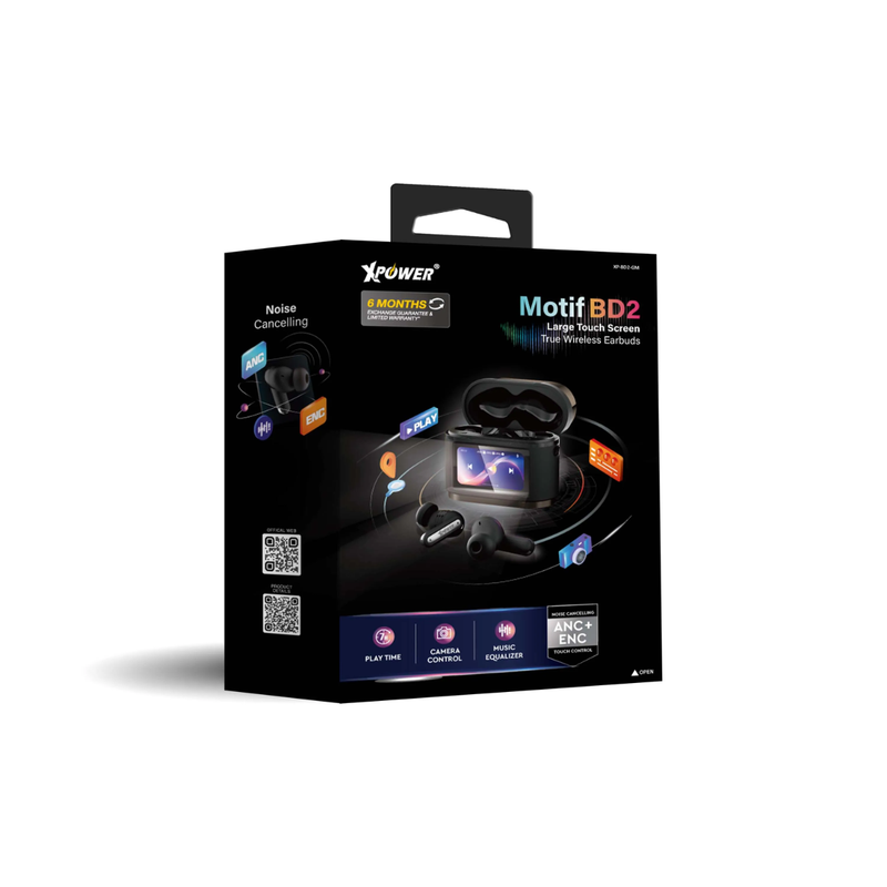 XPower Motif BD2 Twin noise canceling Bluetooth True Wireless Earbuds with large screen Black-4895246612881