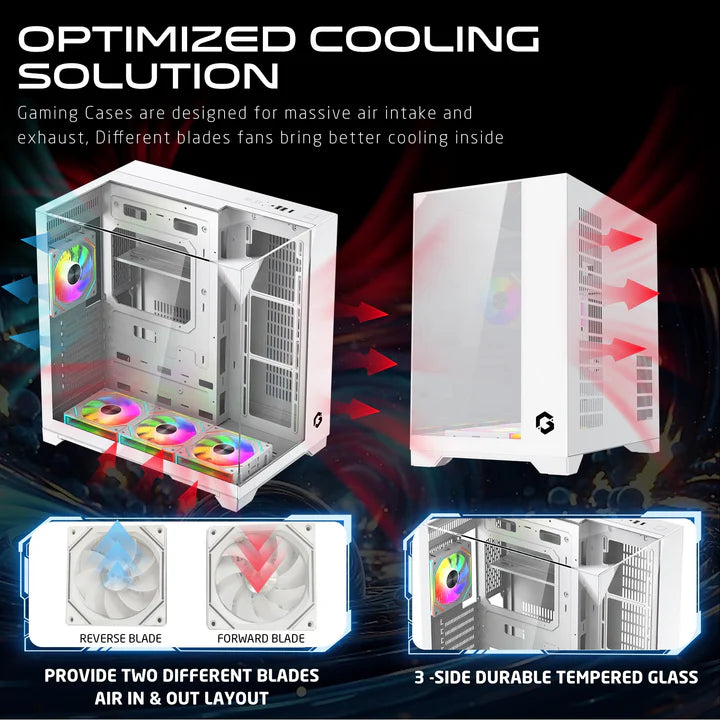 GAMEON Valkyrie I Series Mid Tower Gaming Case 4 Fans - White