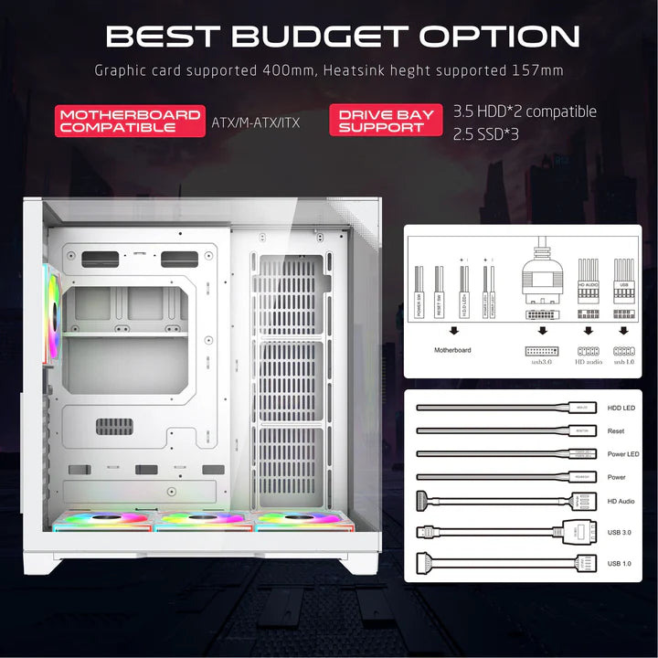 GAMEON Valkyrie I Series Mid Tower Gaming Case 4 Fans - White